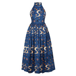 African Traditional Dress Evening Dashiki Turtleneck High Waist Sleeveless Pleated Long Casual Dresses For Women Wholesale