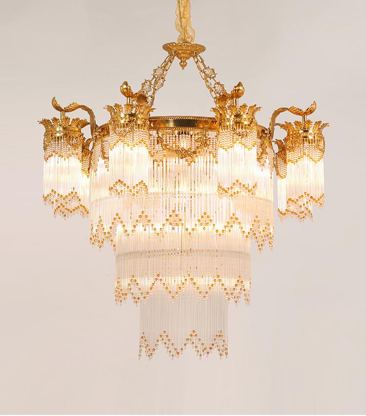 copper light pendant chandelier lamps gold color K9 crystal pure copper lamp for villa decoration