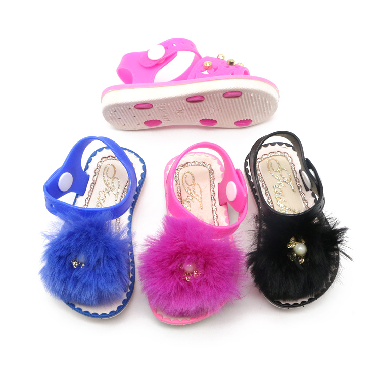 Детские милые меховые летние сандалии для девочек; Красивые детские тапочки; Лидер продаж