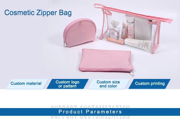 custom ziplock blender nail cosmetic women travel girls pink clear pvc beauty bag set