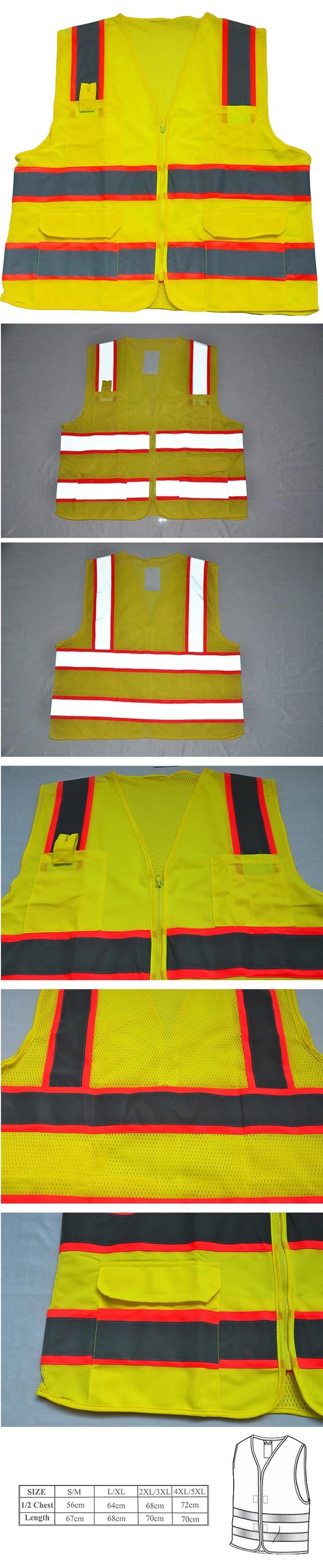 ZUJA Wholesale Multi Pockets Fluorescent Yellow Safety High Visibility Vest