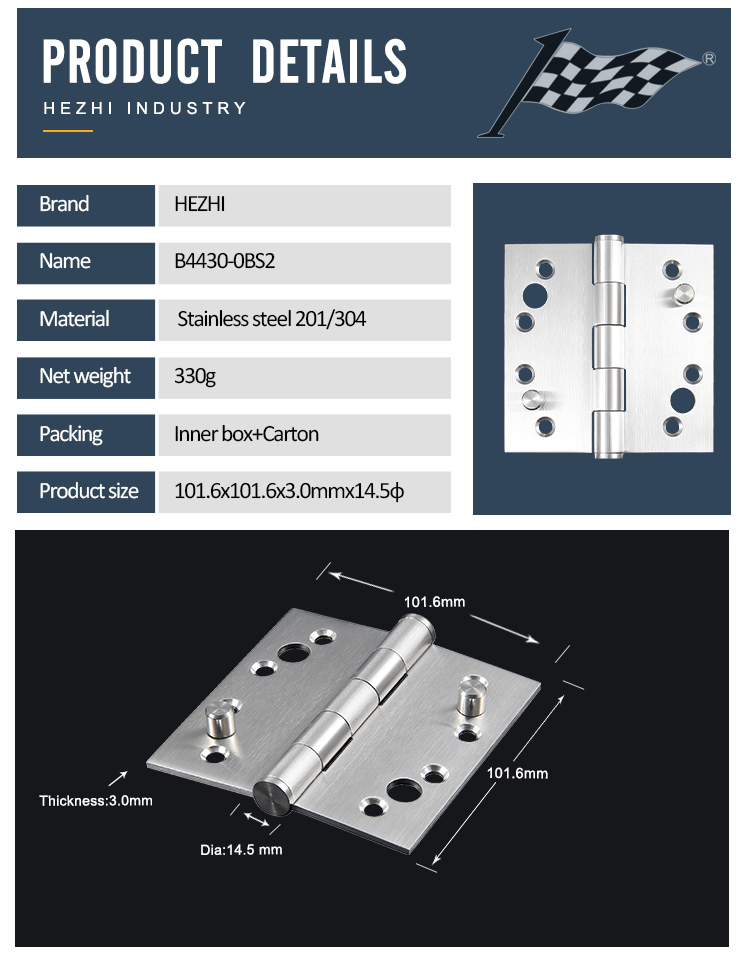 4x4x3 square two studs design anti theft security door hinge stainless steel