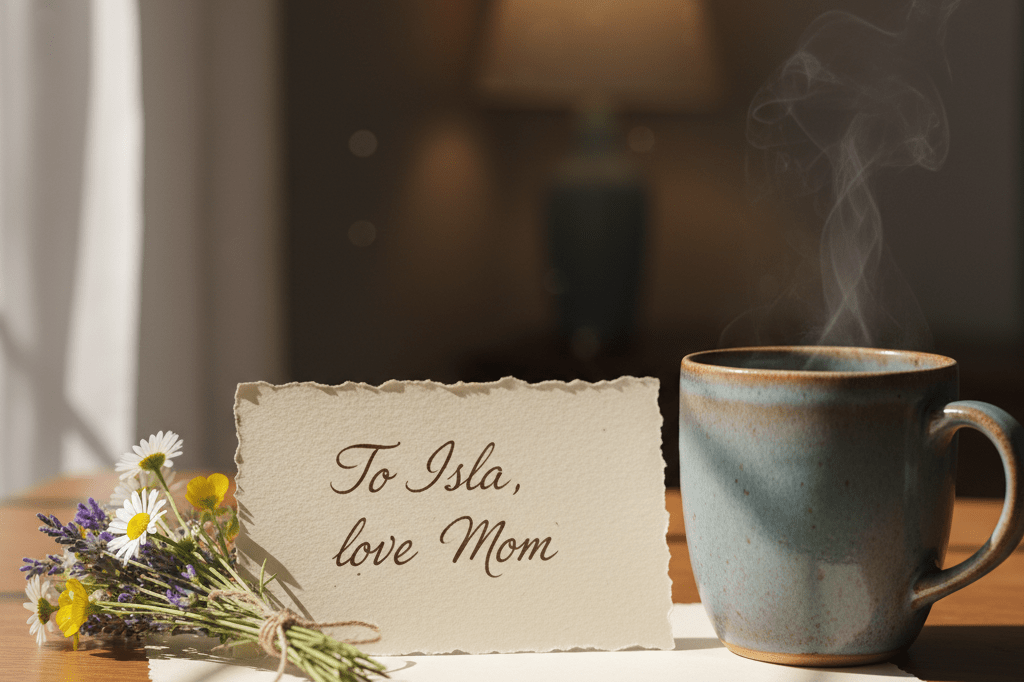 Close-up of heartfelt handwritten note next to wildflowers under soft natural light, representing genuine connection