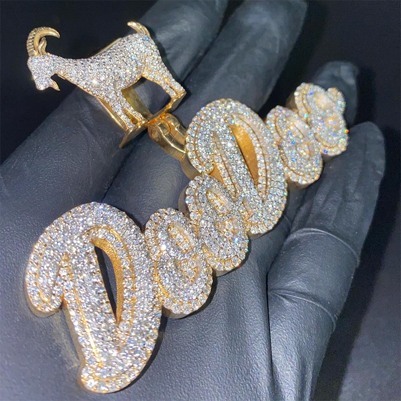 Custom VVS Moissanite Goat Button Letter Pendant Moissanite Pendant Cross Passes Diamond Tester for Men