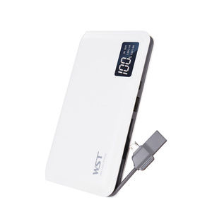 Shenzhen WST factory 5V 2.1A LCD digital display dual output mobile portable powerbank 10000 mah with cable