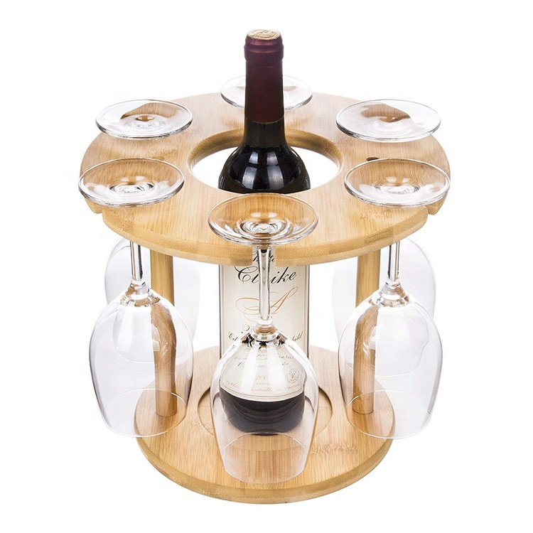 Wine Bottle Glasses Holder Natural Bamboo Wine Bottle Rack Glass Holder Cup Goblets Display Holds