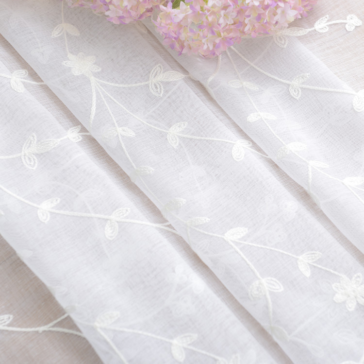 White sprig embroidered wedding backdrop curtain elegant bay window balcony curtains living room