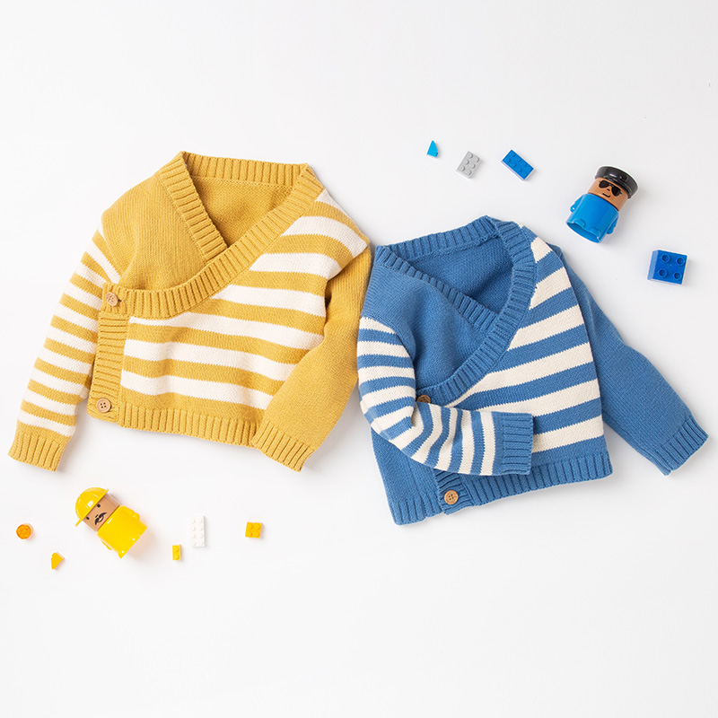 Осенняя одежда для маленьких мальчиков и девочек из 100% хлопка в полоску, зимний свитер