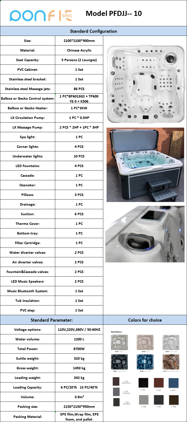 Ponfit freestanding American acrylic balboa 5 person  86 jets portable whirlpool indoor bathtub gonflable  bath tub spa price