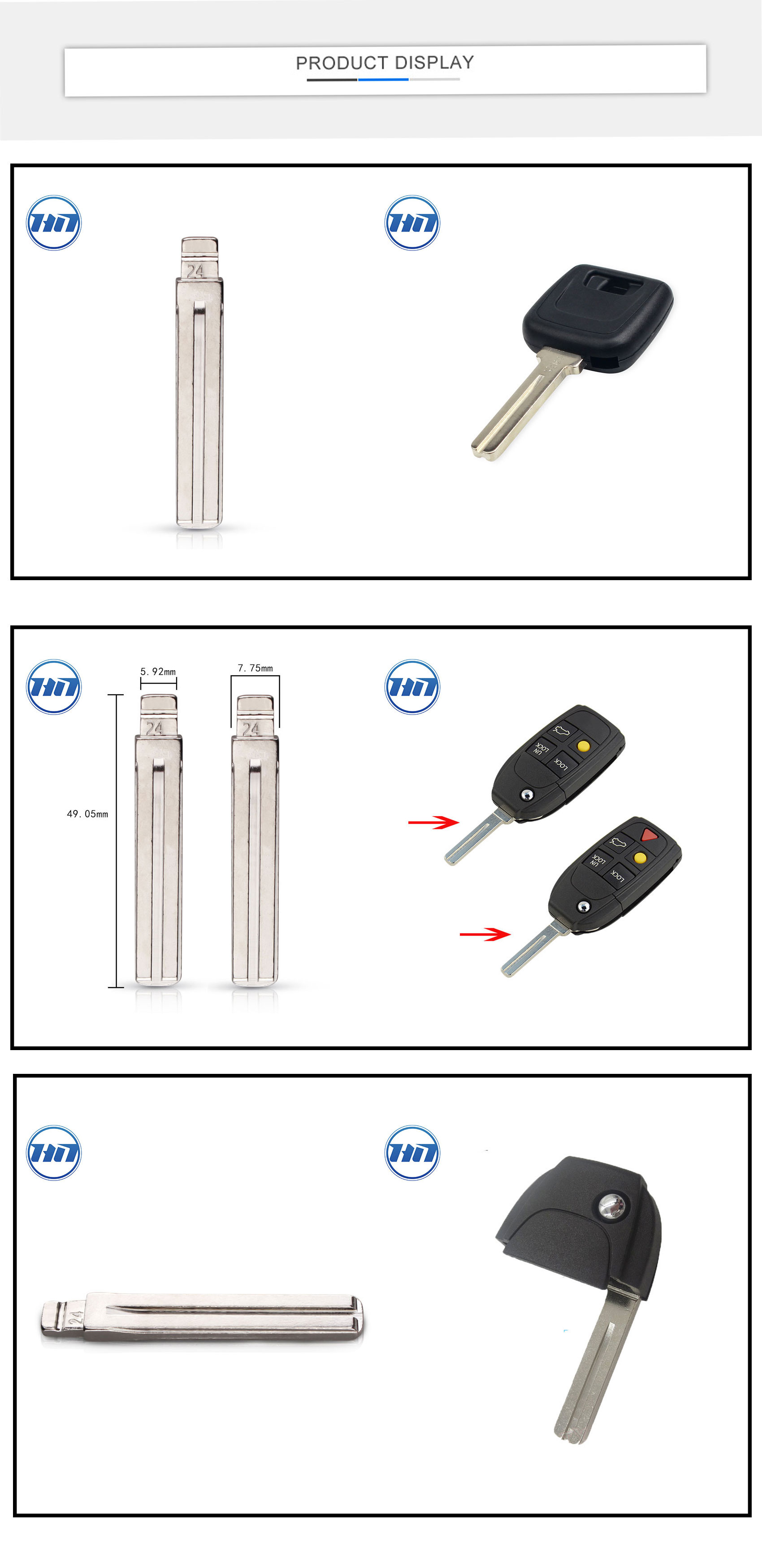 10/50pcs Metal Uncut KD Remote Key Blade Type #24 for Volvo G170 Emergency Key Blade