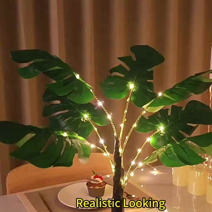 Tropical Monstera Tree with Light Decorative Artificial Light Tree Table  Lamp Battery Operated Led Tabletop in Stock