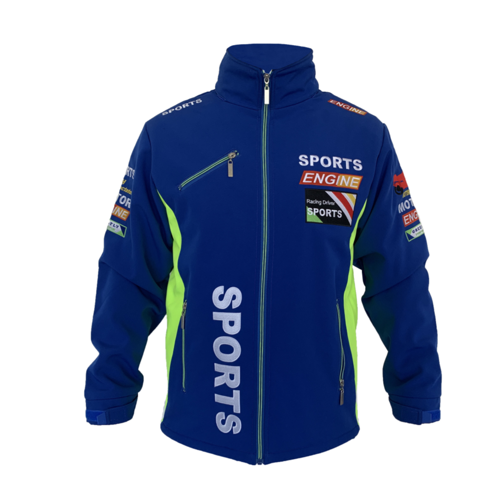 Оптовая продажа, полиэфирная водонепроницаемая Мужская мотоциклетная куртка на молнии с синей вышивкой и логотипом под заказ