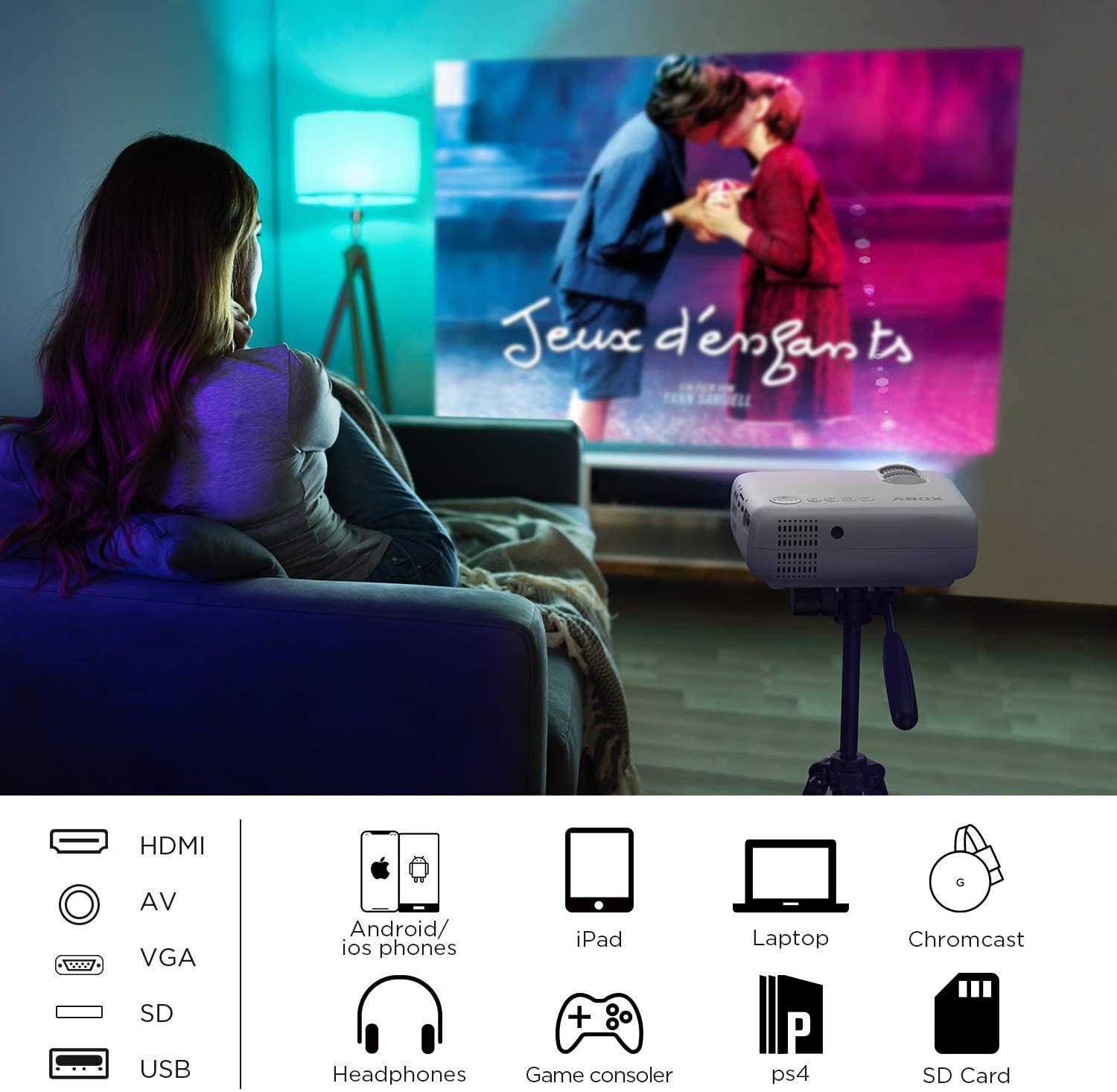 [Amazon Hot Mini HD projector ]2020 New Design Factory OEM ODM Wiress Phone Connect Mini HD 720P LCD LED Home Theater Projector