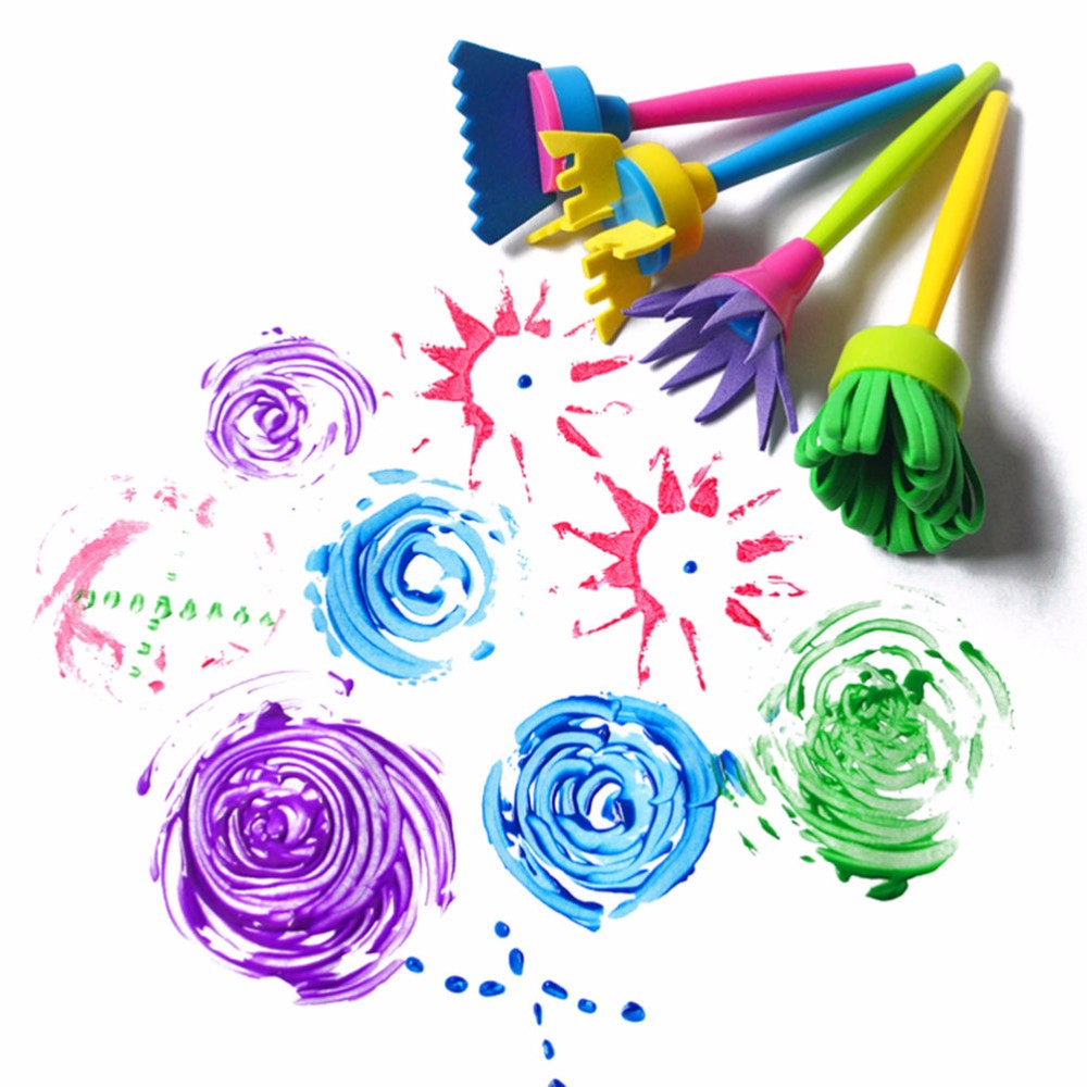 4 Pcs DIY Flower Graffiti Sponge Art Supplies Brushes Seal Painting Tools Funny Drawing Toys Funny Creative Toy for Kid Children