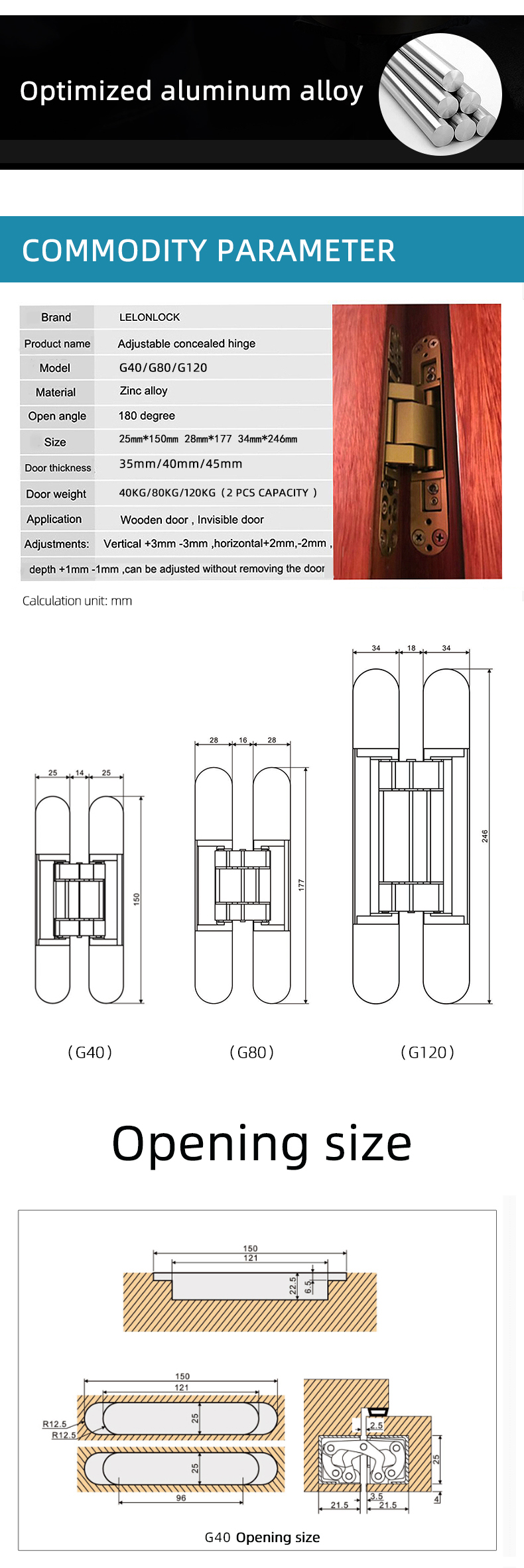 High quality 3D adjustable concealed hinge /Invisible door hinge