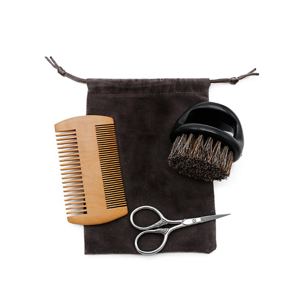 Wholesale men beard shaving set wooden beard comb and brush grooming kit private label
