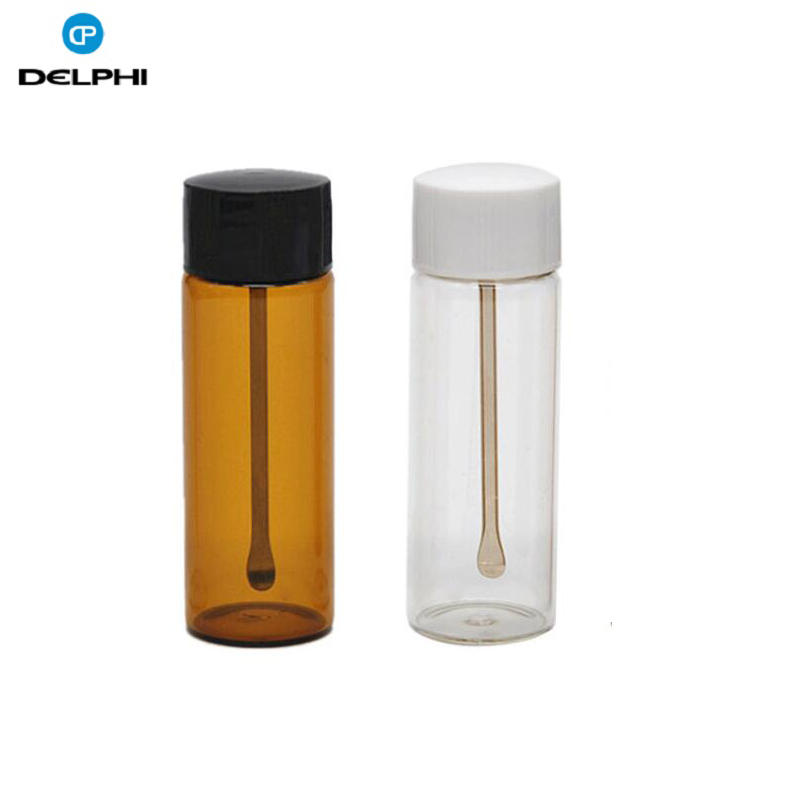 Smoking Color Glass Snuff Bottle With Spoon Extending Telescopic Sniffer Jar Con