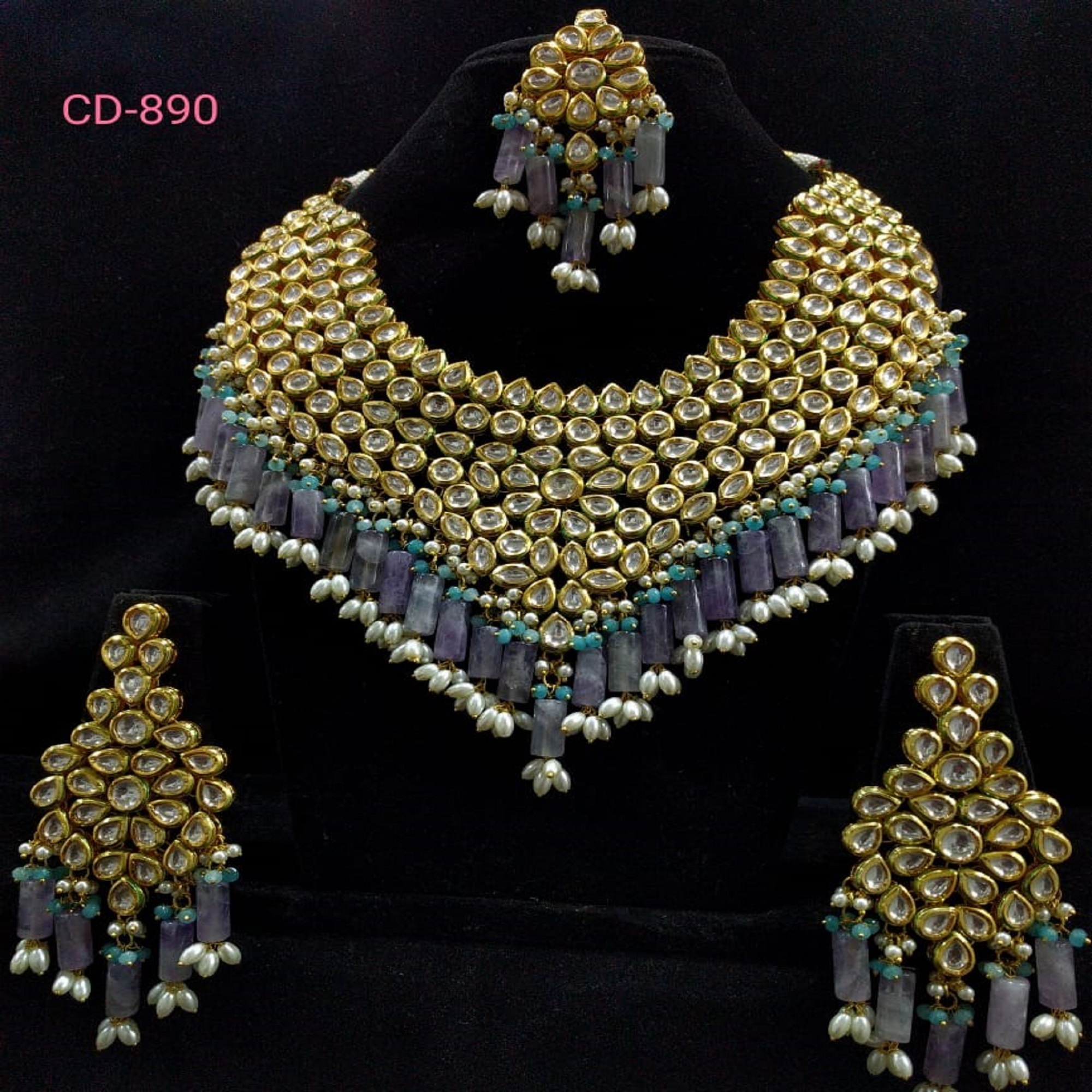 Azul y Plata Collar CONJUNTO PENDIENTES Tikka indio Bollywood Joyería De Boda