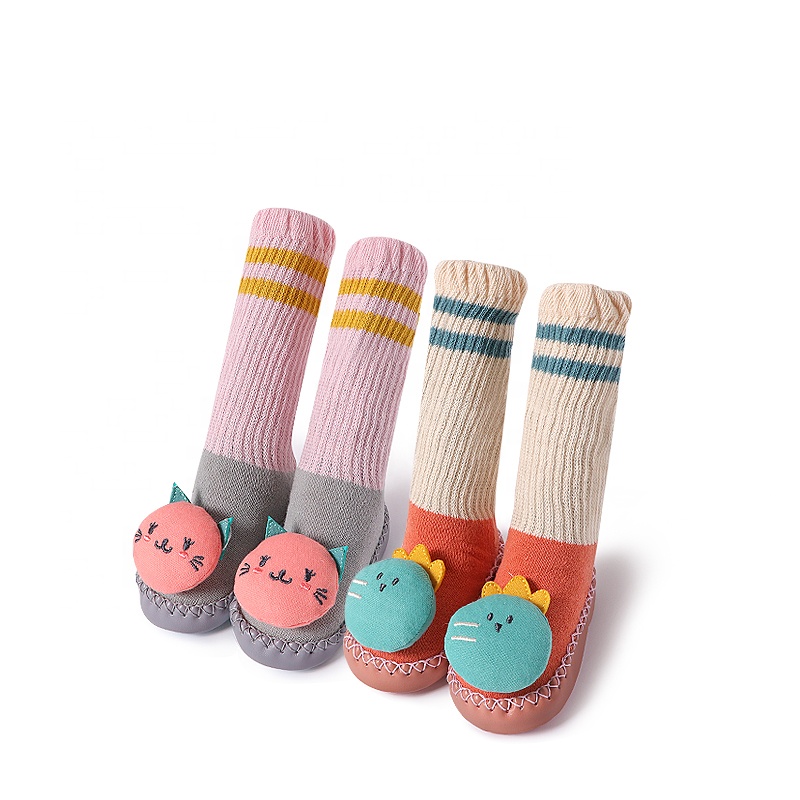 Вязаные тапочки Нескользящие резиновые подошвы носки с кожаной подошвой детская обувь носки