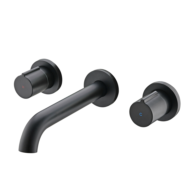 Wall Wash Basin Faucets Dual Handle Black 3 Hole Dual Handle Bathroom Vanity Tap Set