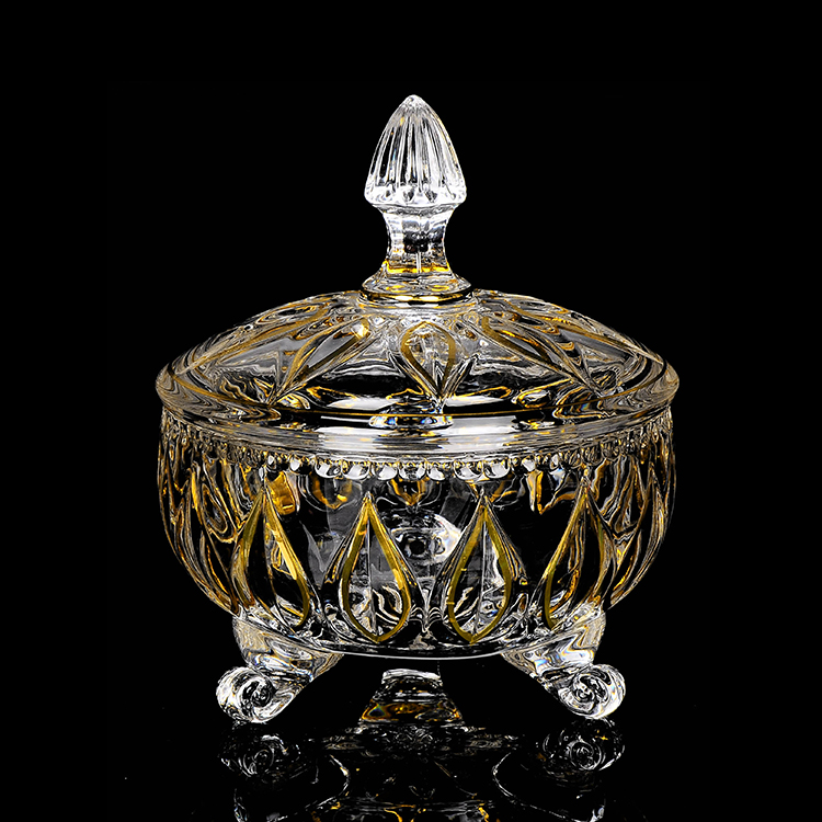Хрустальная стеклянная чаша для конфет, чаша для фруктов с крышкой, золотая линия, роскошное украшение