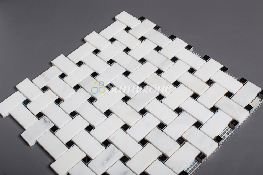 Samistone 1x2" Black And White Marble Mosaic Floor Tile for Kitchen
