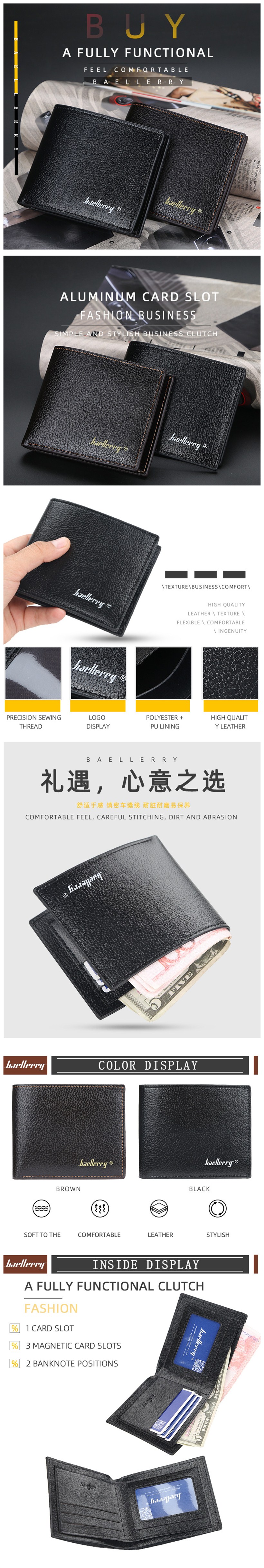 New Baellerry 810 men's horizontal soft leather Korean lychee pattern short wallet short open coin purse