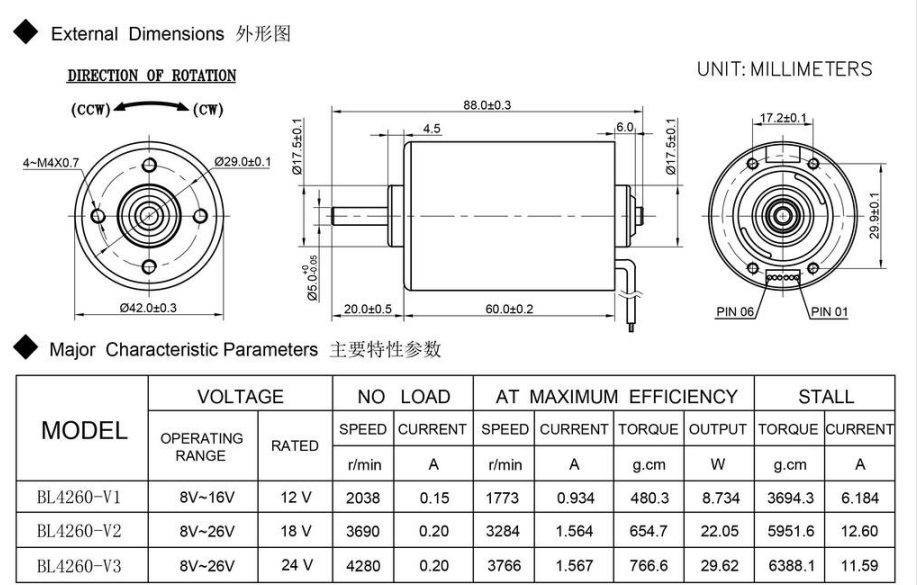 BL4260 BL4260I B4260M 12V 18V 24V 42mm inner rotor brushless dc motor