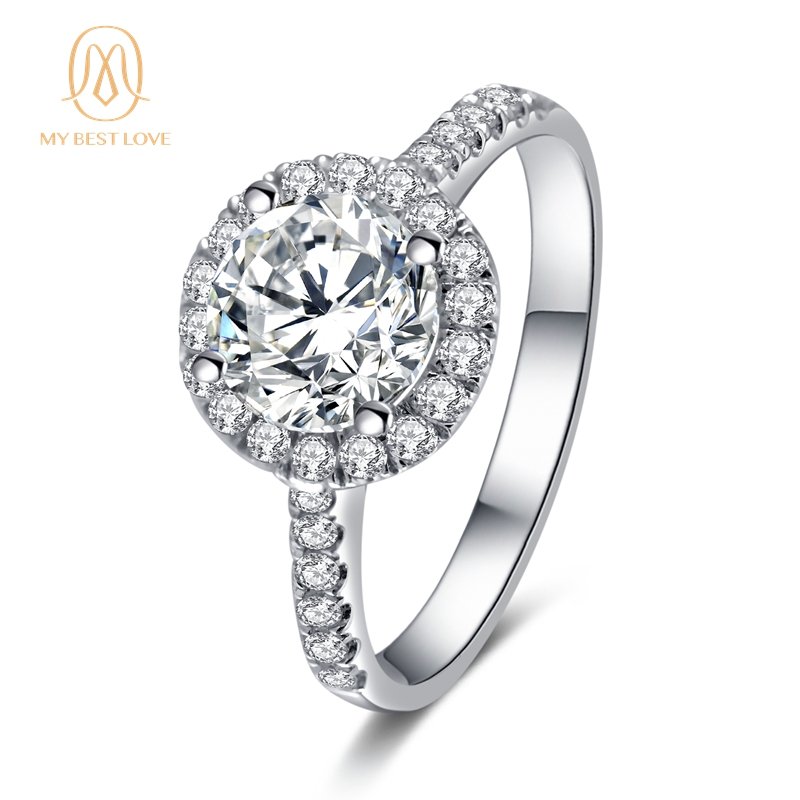 Pure 925 Silver Diamond Ring Moissanite Gems Wedding Love Band 925 Sterling Silver Ring for Women