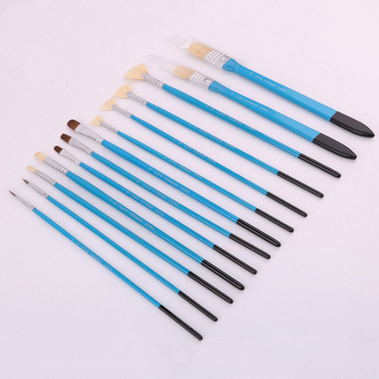 Artist Professional13PCS Bristle  Wooden Handle Flat Copper Tube Weasel Watercolor Painting Brush