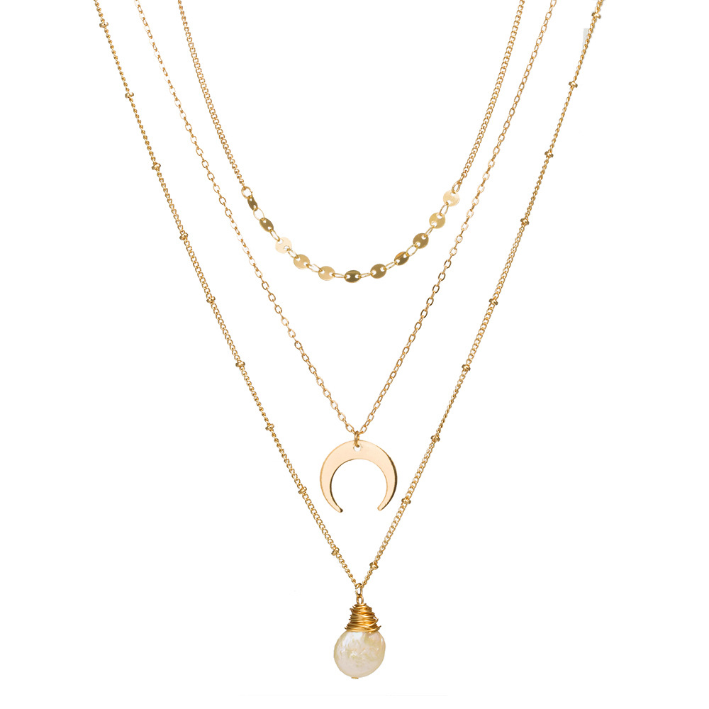 16 polegadas Hot moda shell natural pérola de água doce multi-camada de liga colar artesanal