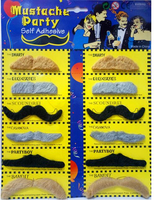 6 Piece Fake Mustache Variety Adhesive Prop Photobooth Costume Accesory LOT