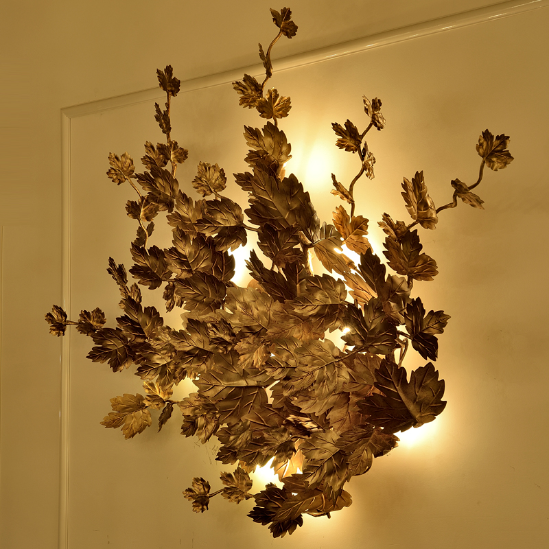 European creative led bronze  antique wall lamp maple leaf indoor lighting bedroom  hanging  bedside reading  lamps