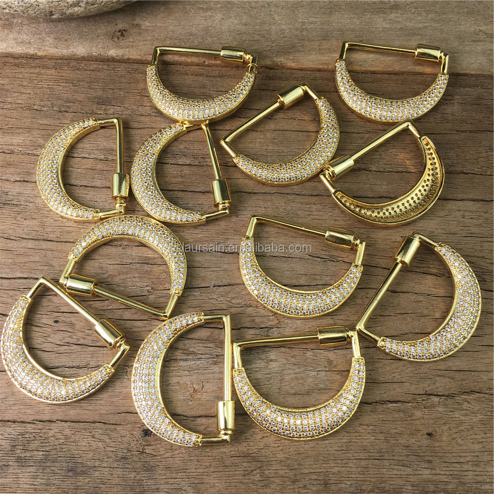 ls-a2634 高品质镀金螺旋扣,cz微铺平道路d形项链搭扣手链魅力饰品