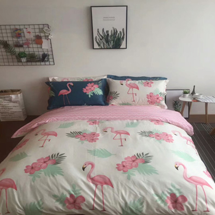 Factory Direct Nordic Small Fresh Flamingo Cotton Bedding Set 4 Pieces Quantity Home Textile Bed Sheet Duvet Cover Bedding Set