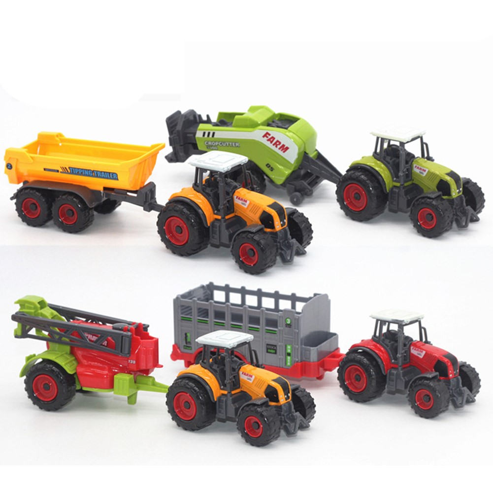 6 Pieces MinYn Farm Tractors Truck and Trailers Set Toy Mini Die-Cast Metal Alloy Farmer Car Vehicle Gifts for Kids Boys Girls Children