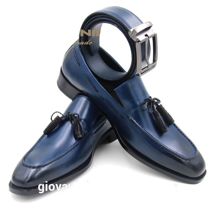 HUIJIE Blue Leather Strap with Double Loops and Double Straps