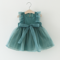 YY10331A Summer korean style solid color baby girl green tulle dress