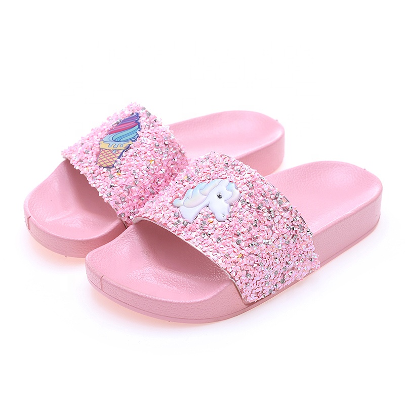 Сандалии для дома и пляжа, Нескользящие шлепанцы для мальчиков и девочек, без застежки, шлепанцы с единорогом, для ванной комнаты, летние Тапочки