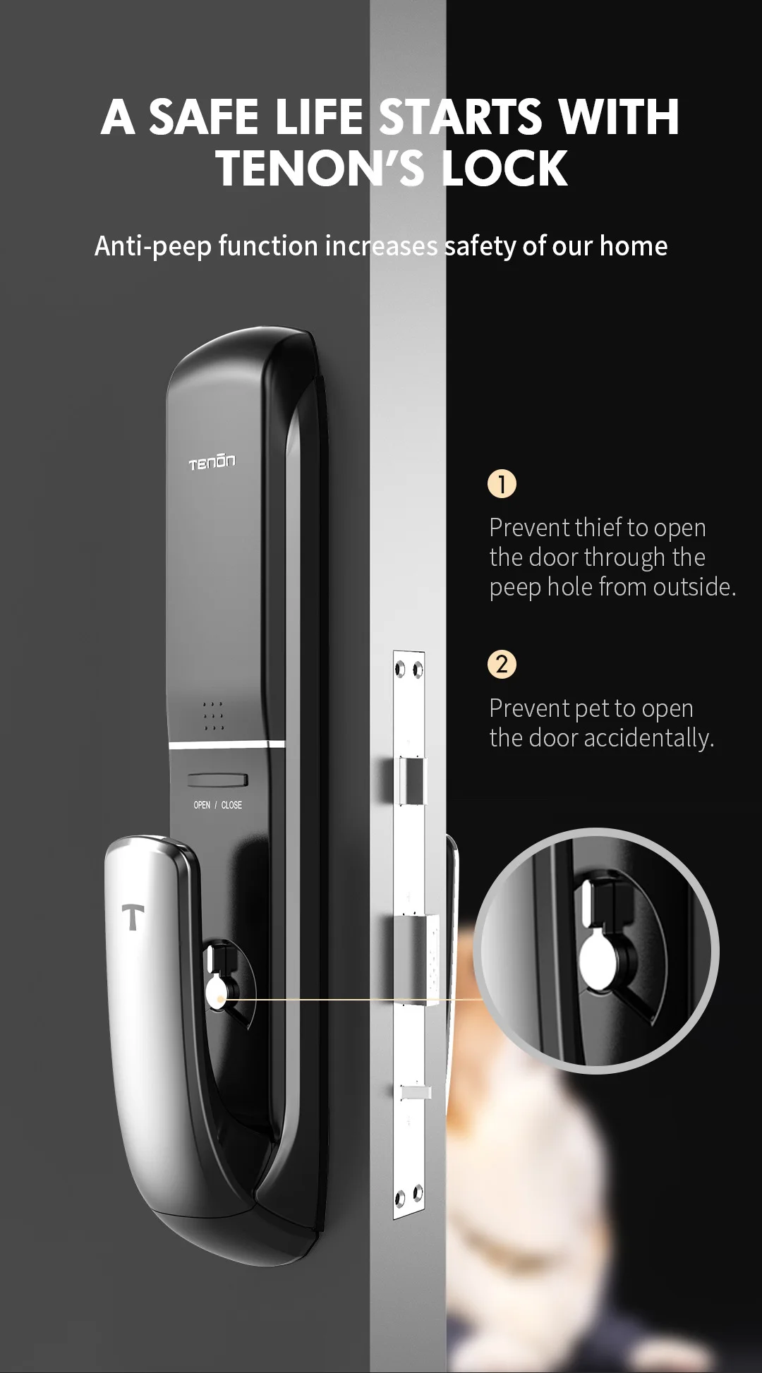 TENON A3 Anti Drill Smart Lock Password Protection RF Double Sided Bimetrick Fingerprint Lock Door