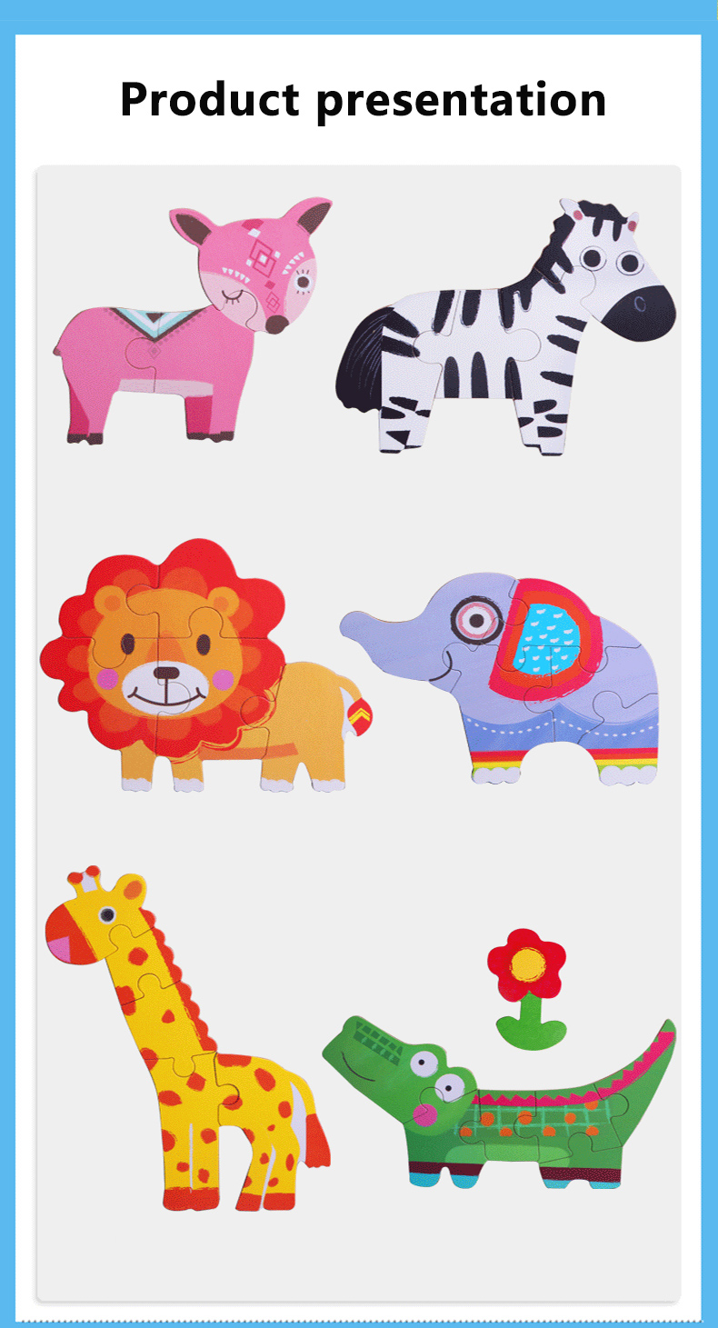 Wholesale Montessori Colorful Wooden Animal Jigsaw Puzzles Set Toys Hot Sale Toddler Early Learning Boys Girls Toys