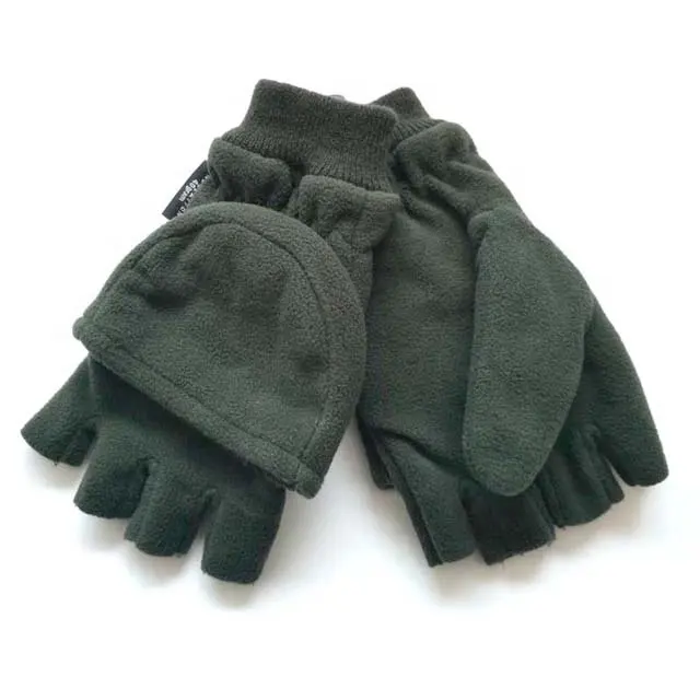 Мужские Оптовые Зимние Заказные флисовые перчатки без пальцев с откидной крышкой Polar Kahki