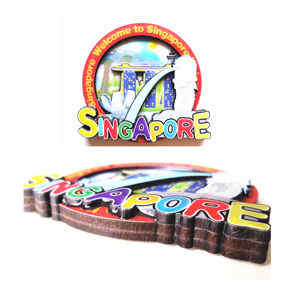 Деревянная двухслойная доска с лазерной резкой, 3D магнит на холодильник, сувенир, Сингапур, магнит на холодильник