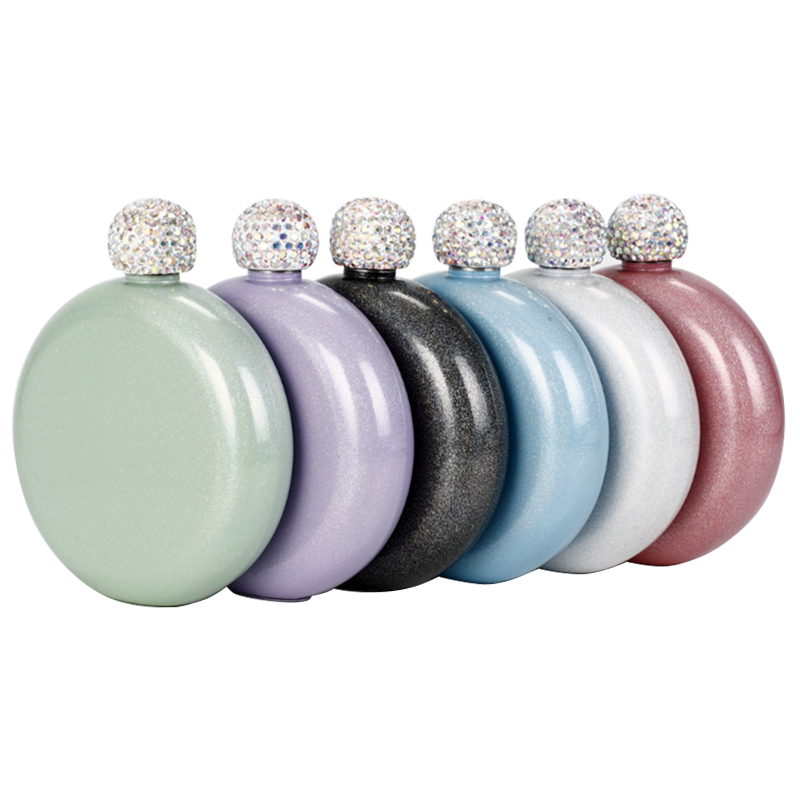 Фляжка для ликера из нержавеющей стали со стразами, круглая фляжка для виски