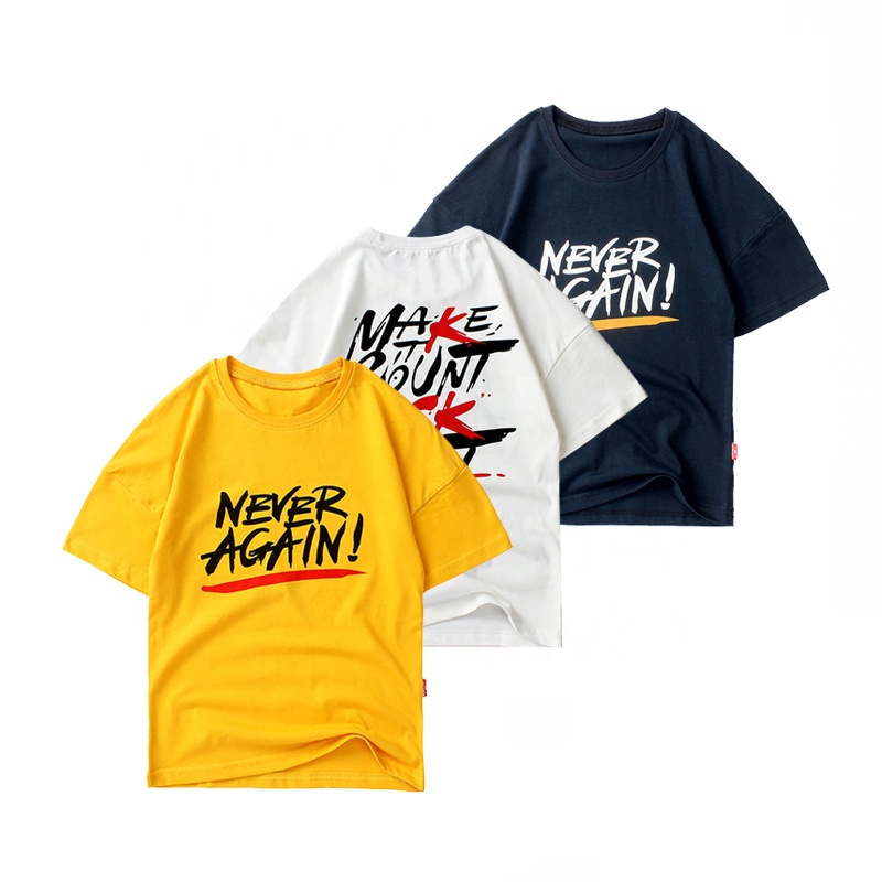 Свободная футболка из 100% хлопка с коротким рукавом и круглым вырезом для малышей, летний наряд для мальчиков и девочек (120-160 см)