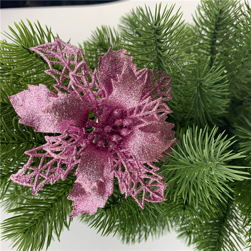 人造圣诞花闪光花快乐圣诞树装饰鲜花家居礼物圣诞装饰品