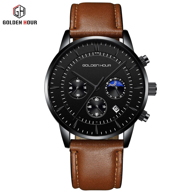 GOLDEN HOUR montres pour hommes marque de luxe décontracté montres à Quartz Hodinky heure mâle horloge Relogio Masculino