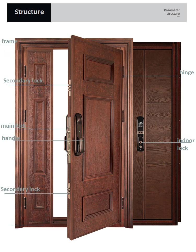 safety italy external security home doors italian brown color smart wooden front door armored