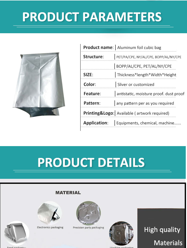 Large vacuum aluminum foil cubic packing machine bag big three dimension jumbo bags 1000kg 1.5 ton