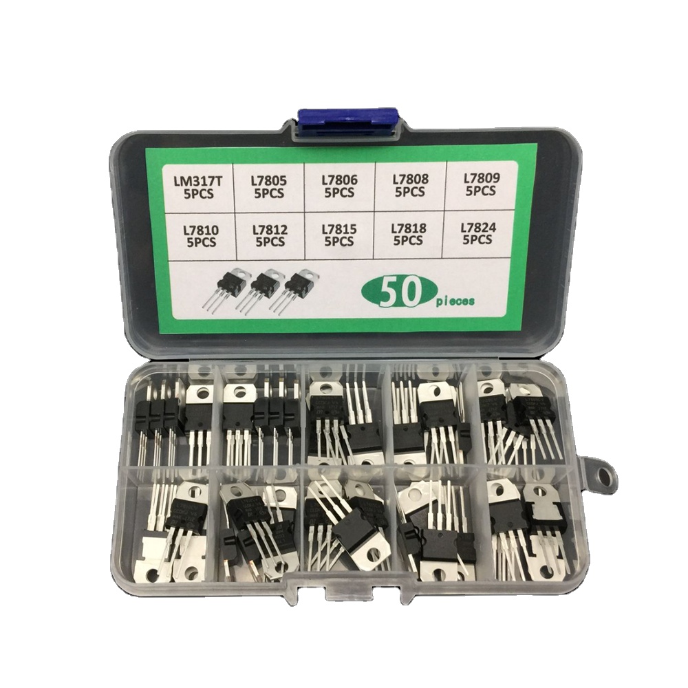 SYHY LM317T L7805 L7806 L7808 L7809 L7810 L7812 L7815 L7818 L7824 Transistor Assortment Kit 10value 50PCS Voltage Regulator Box